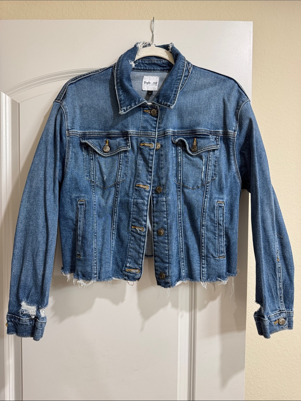 Joe's Jeans Medium Blue Distressed Cropped Denim Jacket